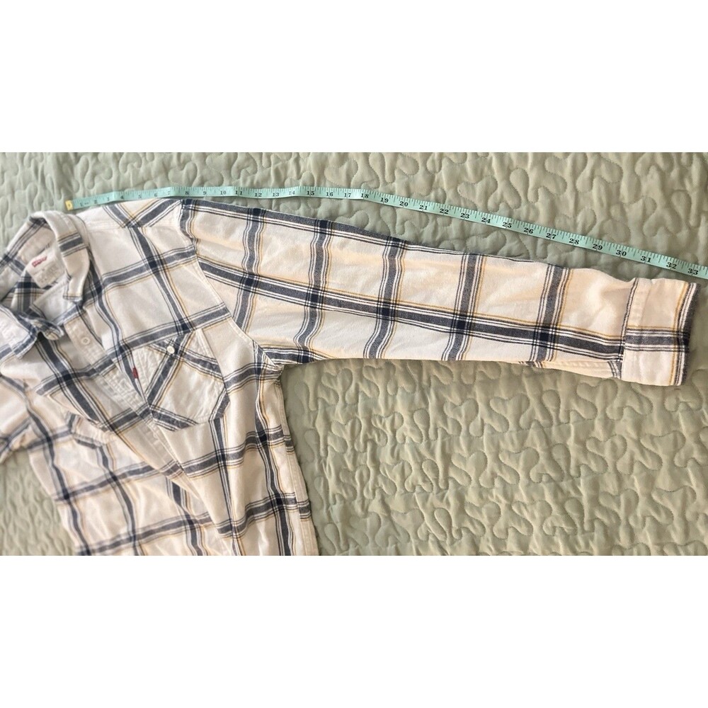 Levi’s Mens XXL Flannel Shirt White Blue Yellow Plaid Button Up Long Sleeve - Picture 8 of 16